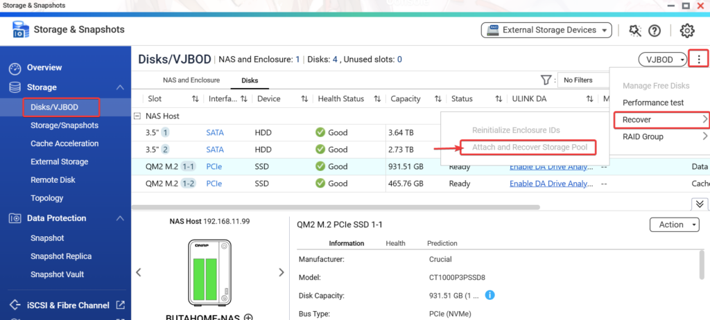 Attach and Recover Storage Pool